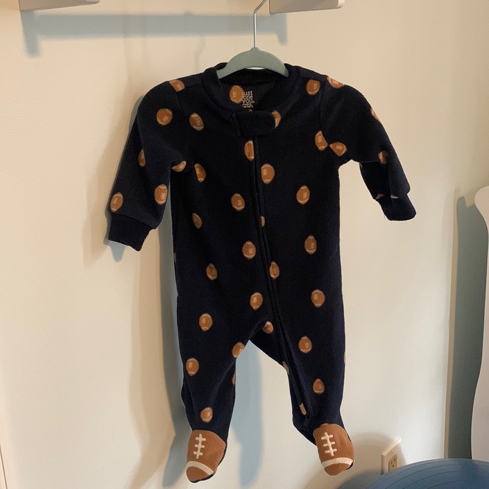 Carter’s Just One You fleece football footie pajamas size 3 month